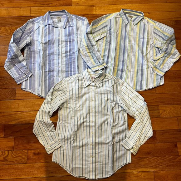 Brooks Brothers LL Bean Cotton Summer Striped Long Sleeve Button Shirt Lot of 3 - Picture 1 of 15